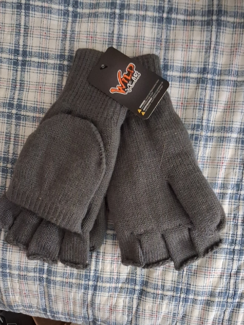 Men’s Gray Convertible Knit Fingerless Gloves